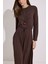 Dökümlü Uzun Kol Elbise Kahverengi 6