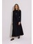 Dökümlü Uzun Kol Elbise Siyah 4