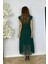 G1544 Kuşak Detaylı Şifon Elbise Zümrüt 2