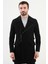 Desenli Siyah Slim Fit Çarpraz Fermuarlı Geniş Yaka Yün Erkek Kaban 2