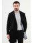 Desenli Siyah Slim Fit Çarpraz Fermuarlı Geniş Yaka Yün Erkek Kaban 4