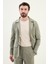 Düz Haki Slim Fit Torba Cep Apaç Yaka Keten Erkek Trenchcoat 5