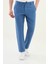 Düz Indigo Slim Fit %100 Keten Erkek Pantolon 1