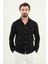Gofreli Siyah Slim Fit Pamuk Erkek Gömlek 1