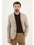 Desenli Bej Slim Fit Torba Cep Mono Yaka Keten Erkek Ceket 1