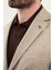 Desenli Bej Slim Fit Torba Cep Mono Yaka Keten Erkek Ceket 2