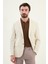 Kırçıllı Ekru Slim Fit Mono Yaka Keten Erkek Ceket 1