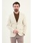 Kırçıllı Ekru Slim Fit Mono Yaka Keten Erkek Ceket 4