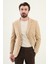 Düz Bej Slim Fit Mono Yaka Keten Erkek Ceket 1