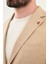 Düz Bej Slim Fit Mono Yaka Keten Erkek Ceket 2