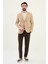 Düz Bej Slim Fit Mono Yaka Keten Erkek Ceket 3