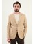 Düz Bej Slim Fit Mono Yaka Keten Erkek Ceket 4