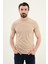 Desenli Bej Slim Fit Bisiklet Yaka Erkek T-Shirt 1