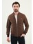 Düz Kahverengi Slim Fit Hakim Yaka Erkek Mont 1