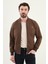 Düz Kahverengi Slim Fit Hakim Yaka Erkek Mont 3