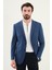 Ekoseli Lacivert Slim Fit Mono Yaka Erkek Ceket 1