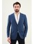 Ekoseli Lacivert Slim Fit Mono Yaka Erkek Ceket 4