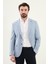 Kırçıllı Mavi Slim Fit Mono Yaka Keten Erkek Ceket 1