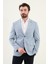 Kırçıllı Mavi Slim Fit Mono Yaka Keten Erkek Ceket 4
