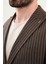 Çizgili Kahverengi Slim Fit Geniş Yaka Erkek Ceket 2