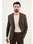 Çizgili Kahverengi Slim Fit Geniş Yaka Erkek Ceket 4