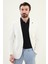 Düz Ekru Slim Fit Mono Yaka Keten Erkek Ceket 1