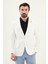 Düz Ekru Slim Fit Mono Yaka Keten Erkek Ceket 4