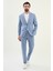 Desenli Mavi Slim Fit Geniş Yaka Erkek Takım Elbise 3