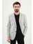 Ekoseli Gri Slim Fit Mono Yaka Erkek Ceket 1