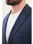 Çizgili Lacivert Slim Fit Geniş Yaka Erkek Ceket 2