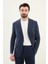 Çizgili Lacivert Slim Fit Geniş Yaka Erkek Ceket 4