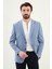 Ekoseli Mavi Slim Fit Mono Yaka Erkek Ceket 1