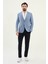 Ekoseli Mavi Slim Fit Mono Yaka Erkek Ceket 3