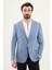 Ekoseli Mavi Slim Fit Mono Yaka Erkek Ceket 4