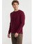 Motifli Sıfır Yaka Triko Kazak - Bordo 4