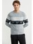 Çift Renk Motifli Triko Kazak - Gri 4