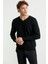 V Yaka Basic Triko Kazak - Siyah 3