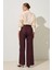 Bordo Cep Detaylı Rahat Kesim Geniş Paça Pantolon 5
