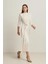 Krem Belden Toka Detaylı Uzun Kollu Balıkçı Yaka Midi Boy Elbise 3