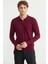 Fermuarlı Polo Yaka Triko Kazak - Bordo 1