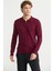 Fermuarlı Polo Yaka Triko Kazak - Bordo 2