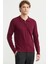 Fermuarlı Polo Yaka Triko Kazak - Bordo 3