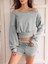 Kadın Gri Taşlı Kısa Bel Crop Tek Omuz Sweatshirt – Şık ve Rahat 2