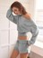 Kadın Gri Taşlı Kısa Bel Crop Tek Omuz Sweatshirt – Şık ve Rahat 5