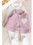 Hırkalı Bebe Yaka 2'li Kadife Kışlık Kız Bebek Tulum Set 3