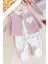 Hırkalı Bebe Yaka 2'li Kadife Kışlık Kız Bebek Tulum Set 1