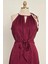 Bordo Ön Bağlamalı Detaylı Elbise 251656 3