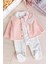 Hırkalı Bebe Yaka 2'li Kadife Kışlık Kız Bebek Tulum Set 1