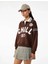 Baskılı Biyeli Oversize Polo Yaka Kahverengi Kadın Sweatshirt 6WAL10260IK 1