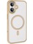 Apple iPhone 16 Kılıf Wireless Şarj Özellikli Mnc Krom Magsafe Silikon Kapak-Gold 2